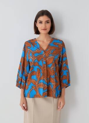 Blouse imprimé fantaisie manches 3/4 marron B.YOUNG femme