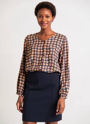 Blouse imprimé fantaisie manches longues bleu AGATHE & LOUISE femme