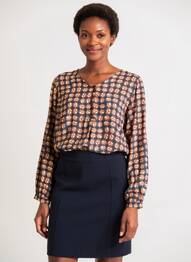 Blouse imprimé fantaisie manches longues bleu AGATHE & LOUISE femme