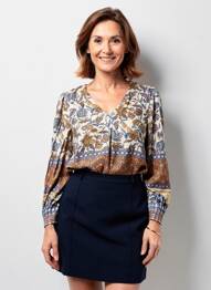 Blouse imprimé fantaisie manches longues beige JULIE GUERLANDE femme