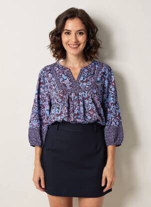 Blouse imprimé fantaisie manches 3/4 bleu CECIL femme