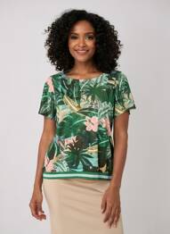 Top imprimé fantaisie manches courtes vert GEISHA femme