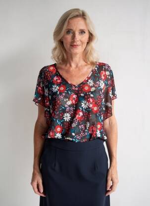 Top imprimé fantaisie manches courtes bleu CHRISTINE LAURE femme