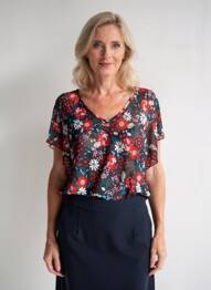 Top imprimé fantaisie manches courtes bleu CHRISTINE LAURE femme
