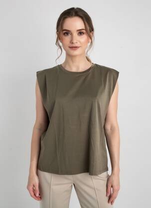 Top coupe cintrée sans manche vert CULTURE femme