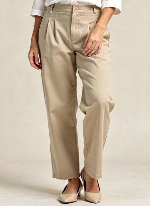 Pantalon droit fermeture zippée sous rabat boutonné beige HBT femme