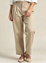 Pantalon droit fermeture zippée sous rabat boutonné beige HBT femme