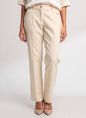 Pantalon droit fermeture zippée sous rabat boutonné beige DIANE LAURY femme