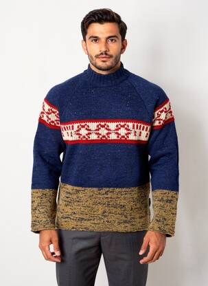 Pull tissage jacquard manches longues bleu BLEND OF AMERICA homme
