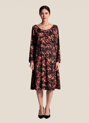 Robe mi-longue imprimé fleurs manches longues noir LA FIANCEE DU MEKONG femme