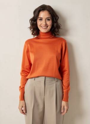 Pull col roulé coupe cintrée manches longues orange CHANTAL DELERRA femme