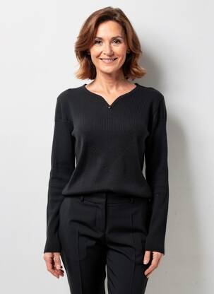 Pull coupe cintrée manches longues noir KATMAI femme