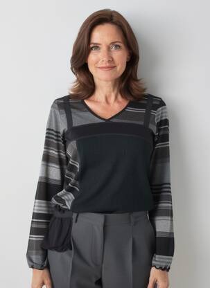 Pull col v manches longues noir KATMAI femme