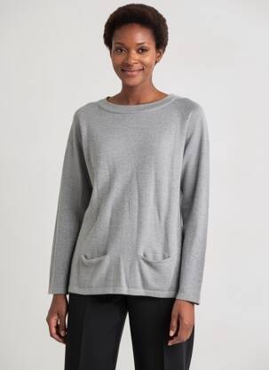 Pull tissage chiné manches longues gris MD'M femme