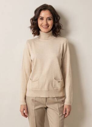 Pull tissage chiné manches longues beige MD'M femme