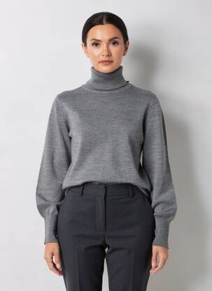 Pull col roulé tissage chiné manches longues gris YERSE femme