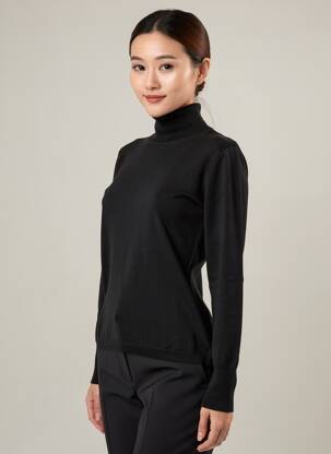 Pull col roulé coupe ajustée manches longues noir YERSE femme