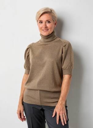 Pull col roulé tissage chiné manches courtes marron ALDO MARTIN'S femme