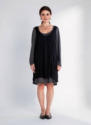 Robe mi-longue manches longues manches longues noir YERSE femme