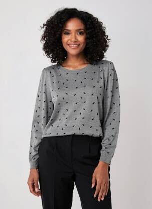 Pull coupe cintrée manches longues gris MD'M femme