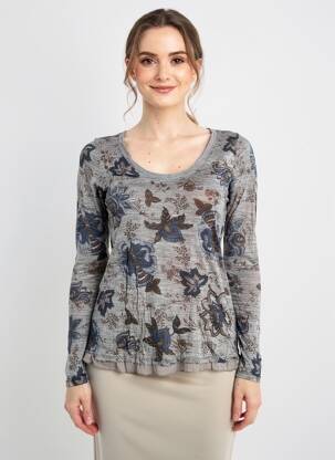 T-shirt imprimé fantaisie manches longues gris YERSE femme