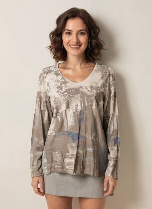 T-shirt imprimé fantaisie manches longues gris YERSE femme