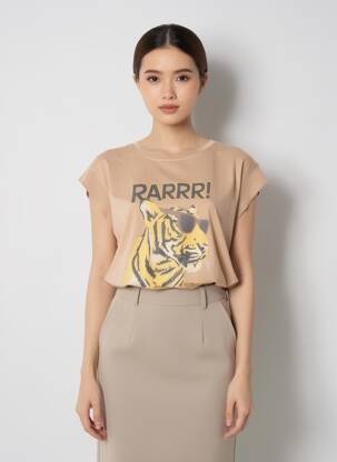 T-shirt coupe droite manches courtes marron IMPREVU femme