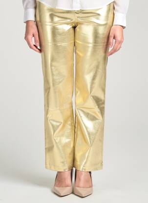 Pantalon droit fermeture zippée sous rabat boutonné taille normale or ANGE femme