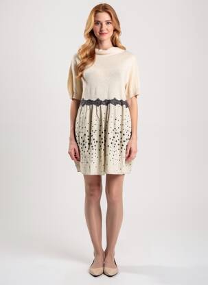 Robe pull stretch manches courtes beige POUSSIERE D'ETOLE femme