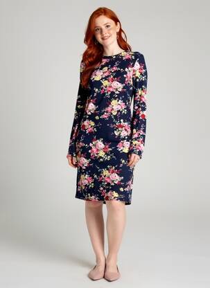 Robe mi-longue imprimé fleurs manches longues bleu MISMASH femme