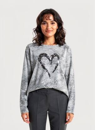 Pull tissage chiné manches longues gris BETTY BARCLAY femme