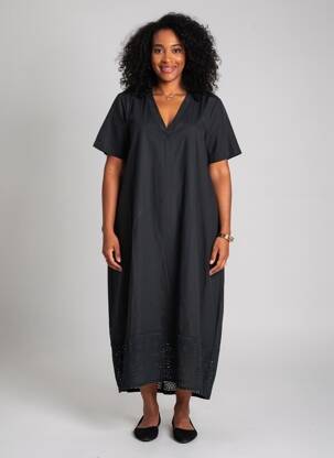 Robe longue manches courtes manches courtes noir BLANC BOHEME femme