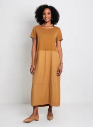 Robe longue manches courtes manches courtes marron BLANC BOHEME femme