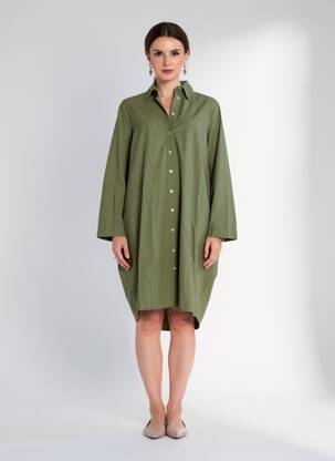 Robe mi-longue manches longues manches longues vert BLANC BOHEME femme