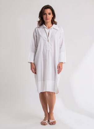 Robe mi-longue manches longues manches longues blanc BLANC BOHEME femme