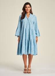 Robe mi-longue manches longues manches longues bleu BLANC BOHEME femme