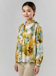 Chemisier coupe droite manches longues vert BLANC BOHEME femme
