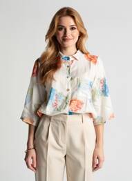 Chemisier imprimé fleurs manches longues beige BLANC BOHEME femme