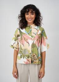 Chemisier imprimé fleurs manches longues vert BLANC BOHEME femme