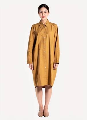 Robe mi-longue manches longues manches longues marron BLANC BOHEME femme