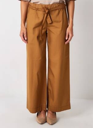 Pantalon droit tissage popeline taille normale marron BLANC BOHEME femme
