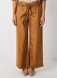 Pantalon droit tissage popeline taille normale marron BLANC BOHEME femme