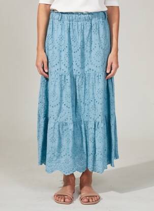 Jupe longue coupe fluide bleu BLANC BOHEME femme
