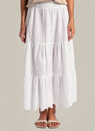 Jupe longue coupe fluide blanc BLANC BOHEME femme