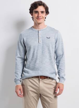 T-shirt tissage chiné manches longues bleu KAPORAL homme