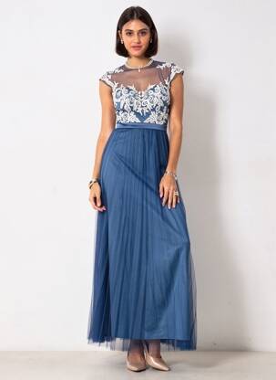 Robe longue manches courtes manches courtes bleu MARFIL femme