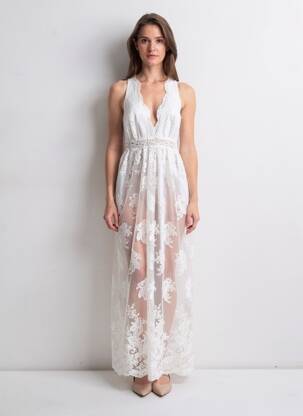 Robe longue sans manche sans manche beige IBIMODA femme