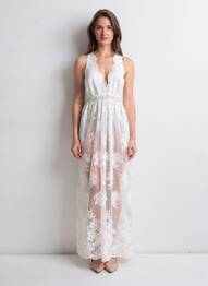 Robe longue sans manche sans manche beige IBIMODA femme