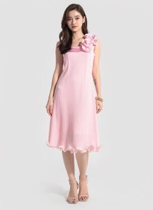 Robe mi-longue sans manche sans manche rose ENVIE DE SOIE femme
