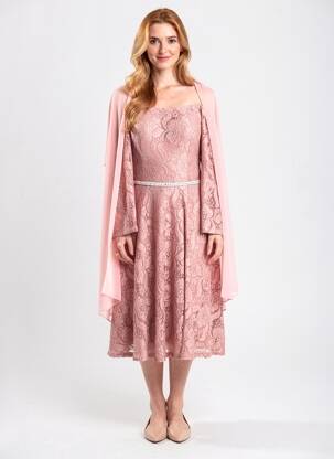 Robe mi-longue manches longues manches longues rose FIESTA femme
